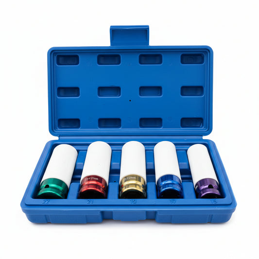 5-Piece Thin-Wall Lug Nut Socket Set — 15-22mm, 1/2" Drive
