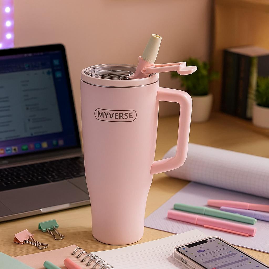 40oz Tumbler with Handle & Straw Lid – Insulated Stainless Steel Travel Mug