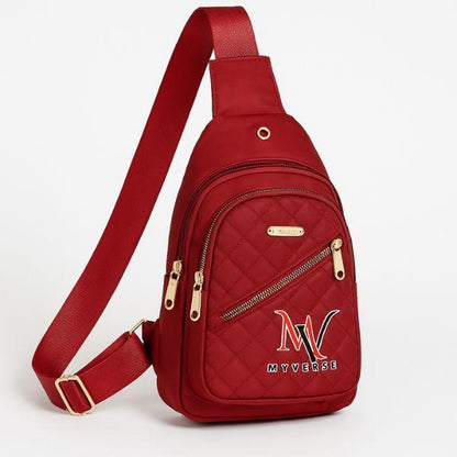 MYVERSE Trendy Crossbody Bag for Men & Women Compact Durable Hands-Free Design with Quilted Pattern and Gold Zipper Water-Resistant Nylon Material