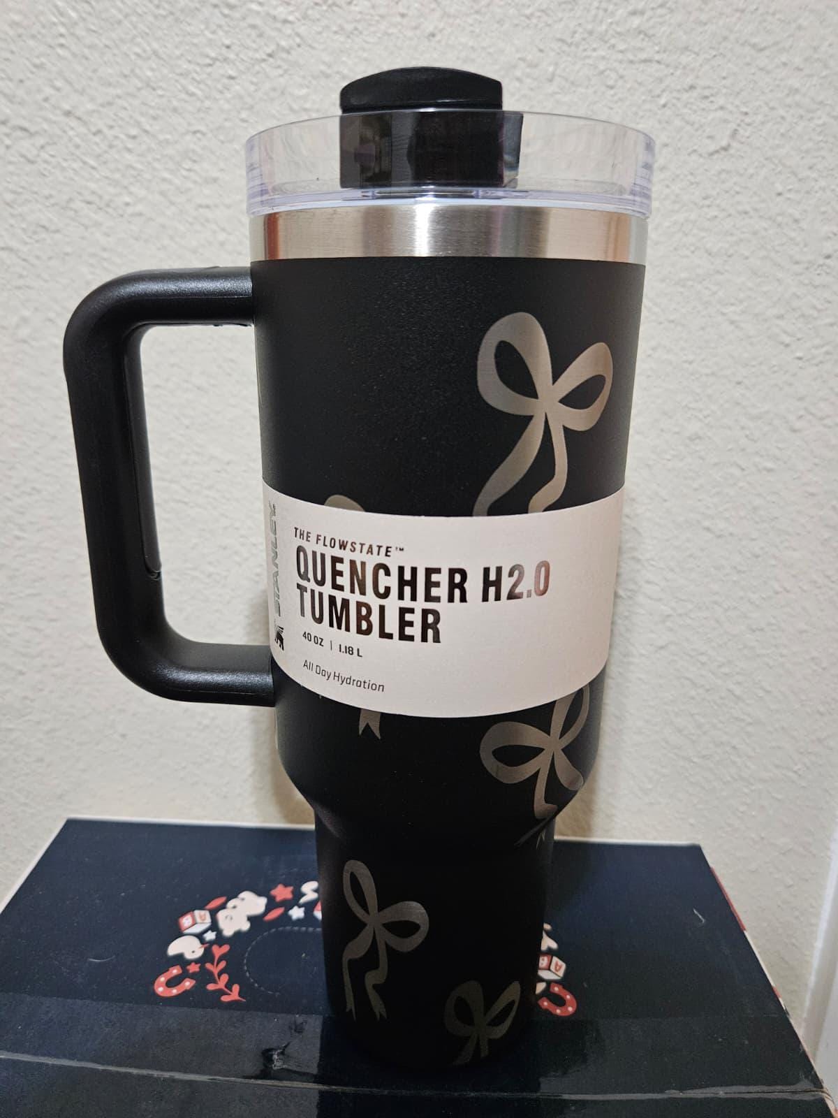 Black Stainless Steel Tumbler | Engraved Ribbon Pattern, 40 Oz