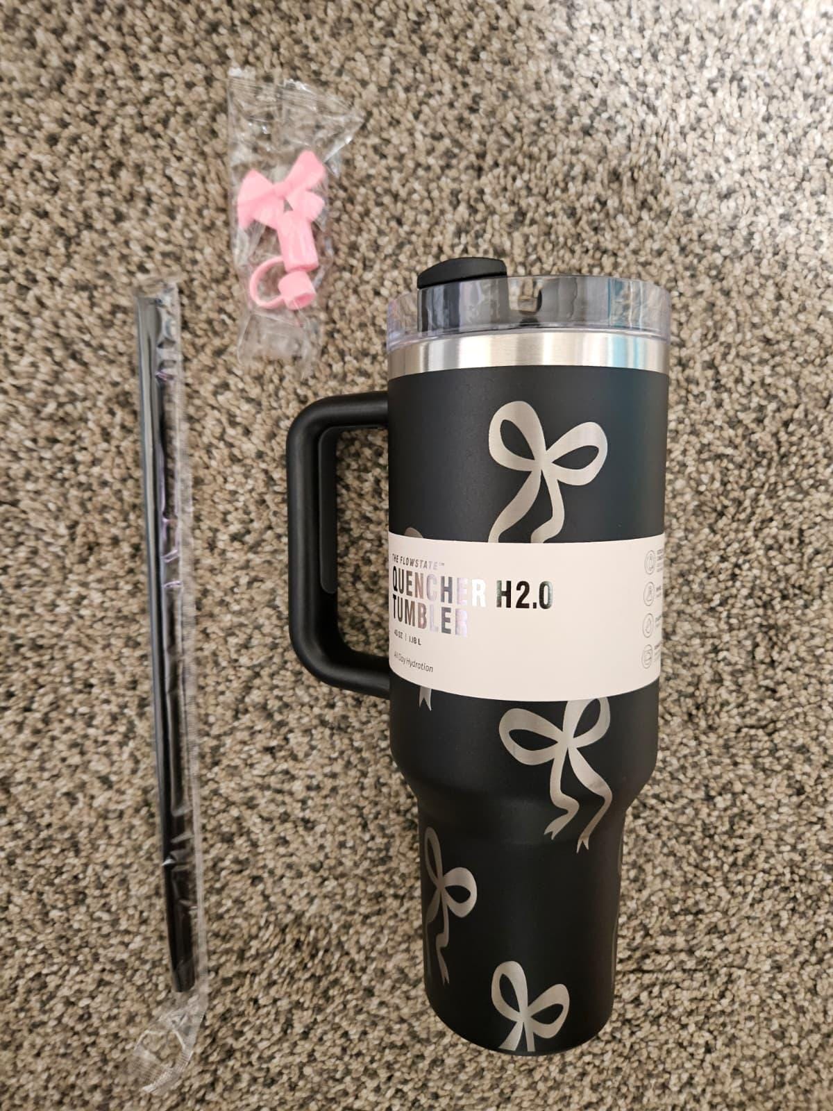 Black Stainless Steel Tumbler | Engraved Ribbon Pattern, 40 Oz