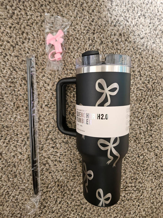 Black Stainless Steel Tumbler | Engraved Ribbon Pattern, 40 Oz