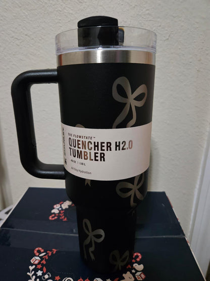Black Stainless Steel Tumbler | Engraved Ribbon Pattern, 40 Oz