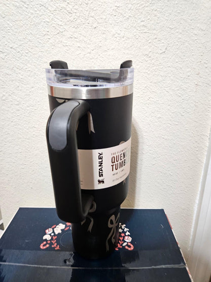 Black Stainless Steel Tumbler | Engraved Ribbon Pattern, 40 Oz
