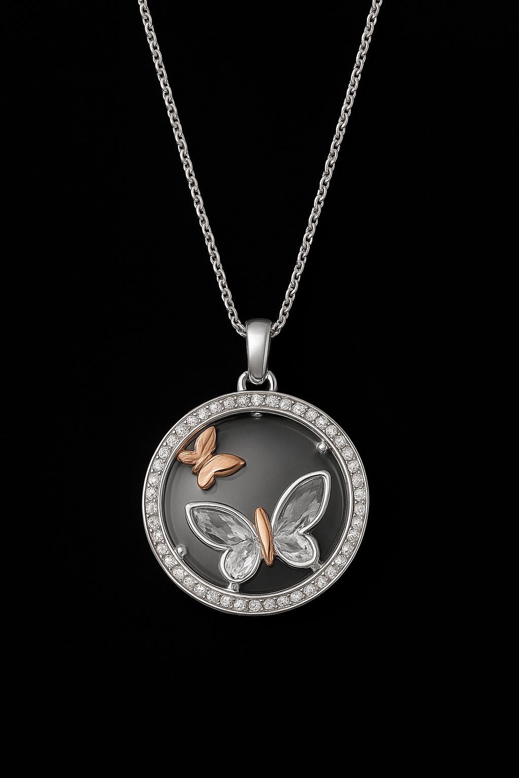 Butterfly Shaker Pendant Necklace: Cubic Zirconia, 14Kt Gold Flash Plated