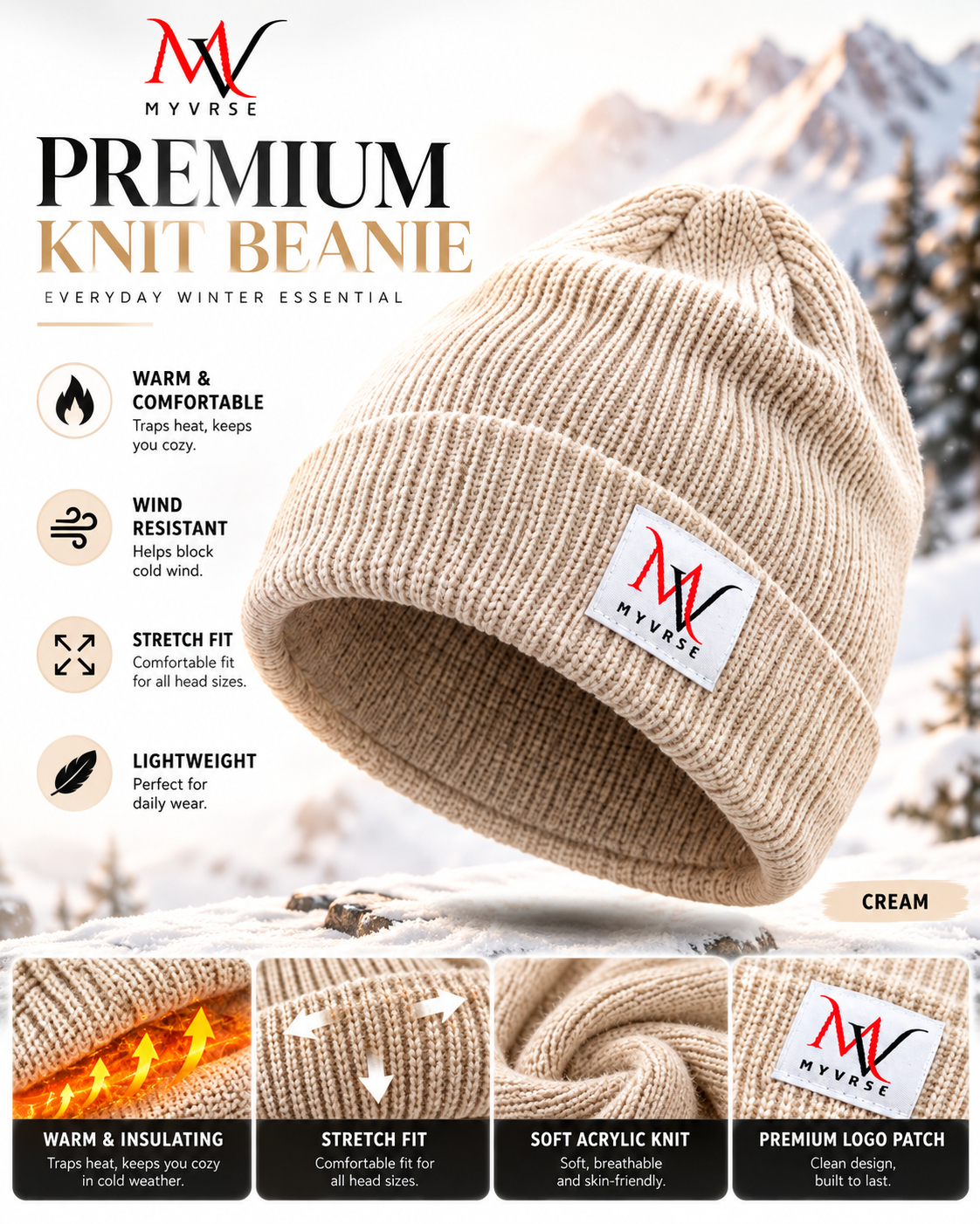 Winter Ribbed Knit Cuffed Beanie – Unisex Winter Hat