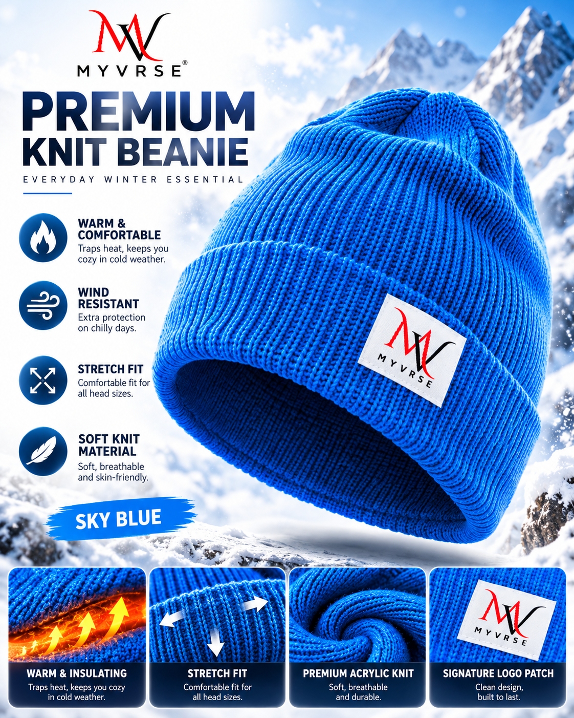 Winter Ribbed Knit Cuffed Beanie – Unisex Winter Hat
