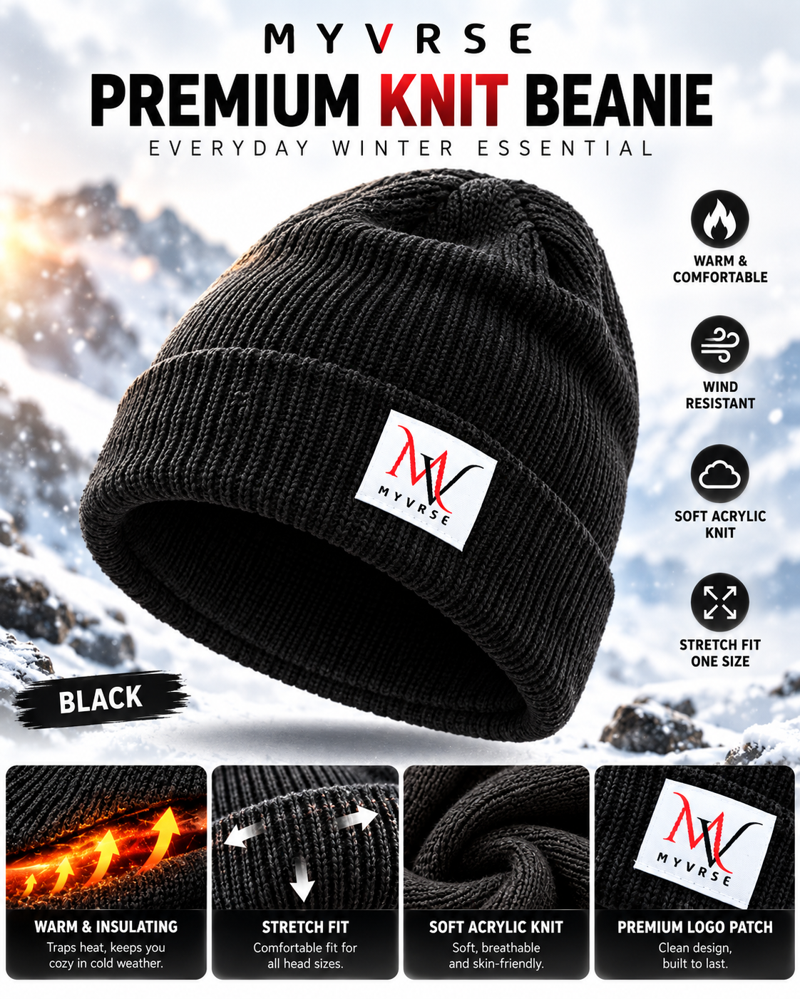 Winter Ribbed Knit Cuffed Beanie – Unisex Winter Hat