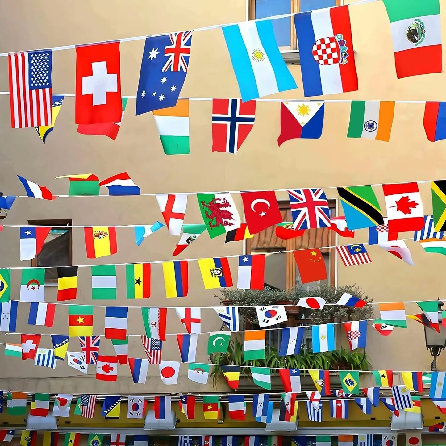 Country flags bunting in use