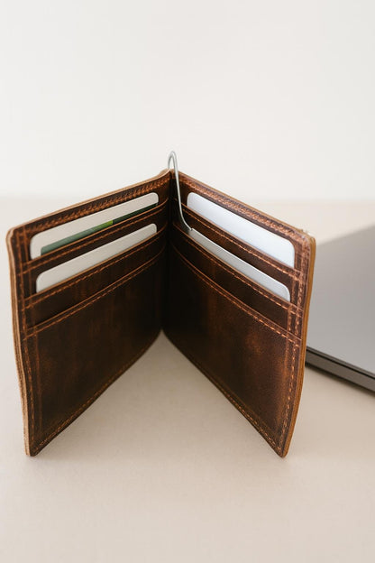 Handmade Full-Grain Leather Bifold Wallet: RFID Blocking, Engraved Gift