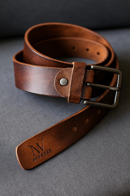 Handmade Veg-Tanned Leather Belt 1.5" - Black or Brown
