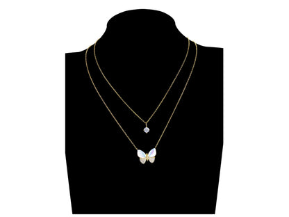 Mother of Pearl & Cubic Zirconia Butterfly Necklaces in 14KT Gold Flash Plated.