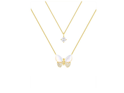 Mother of Pearl & Cubic Zirconia Butterfly Necklaces in 14KT Gold Flash Plated.