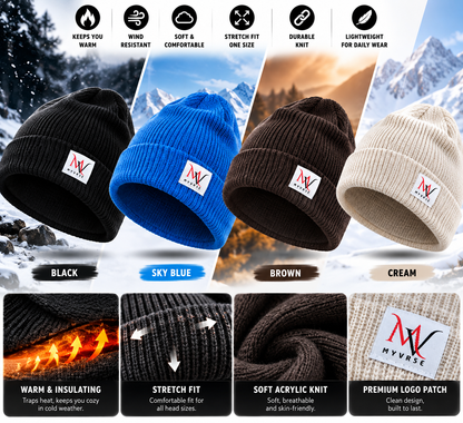 Winter Ribbed Knit Cuffed Beanie – Unisex Winter Hat