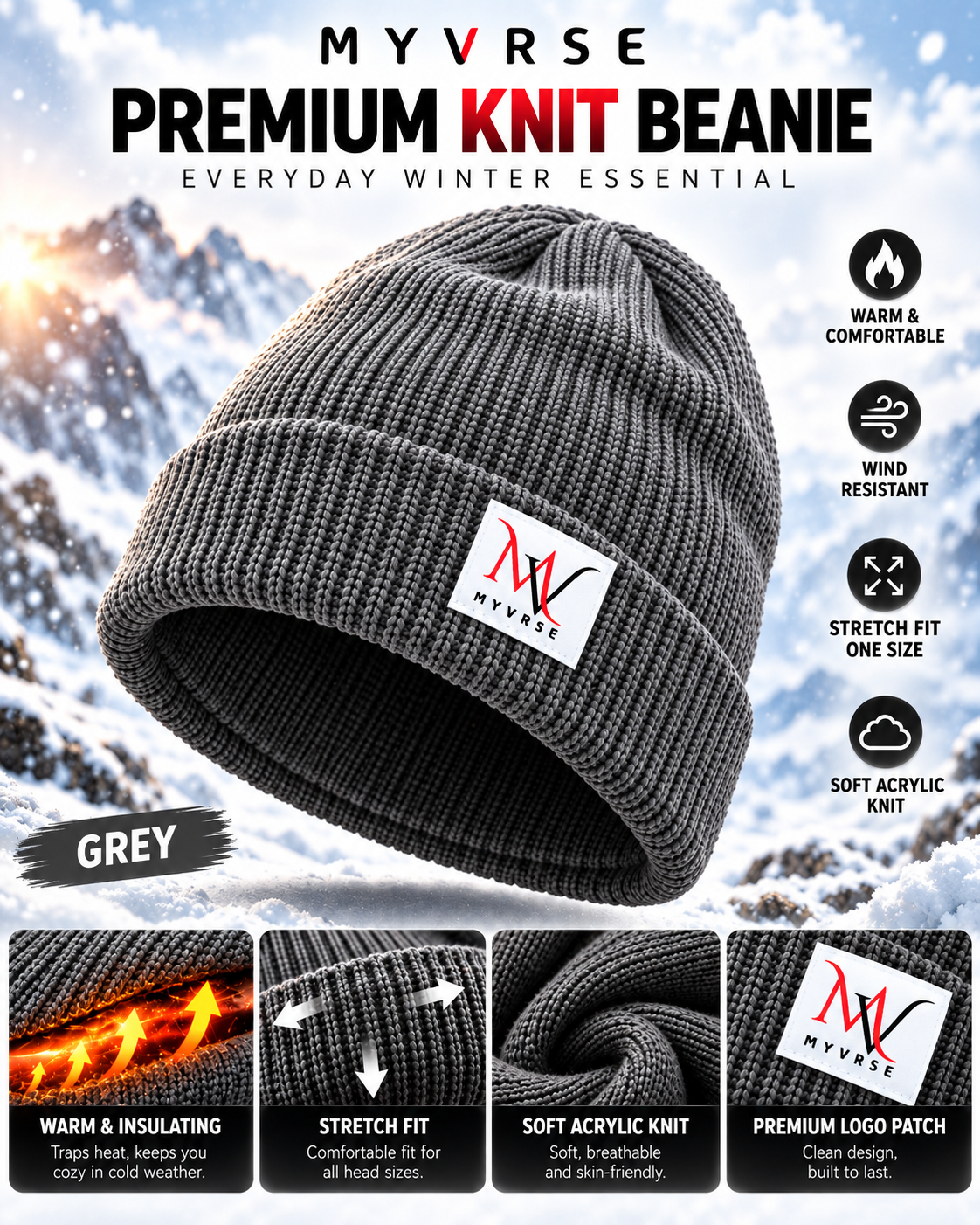 Winter Ribbed Knit Cuffed Beanie – Unisex Winter Hat