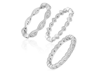 Women's AAA Cubic Zirconia Fine Silver Plate Ring Set in Size 8