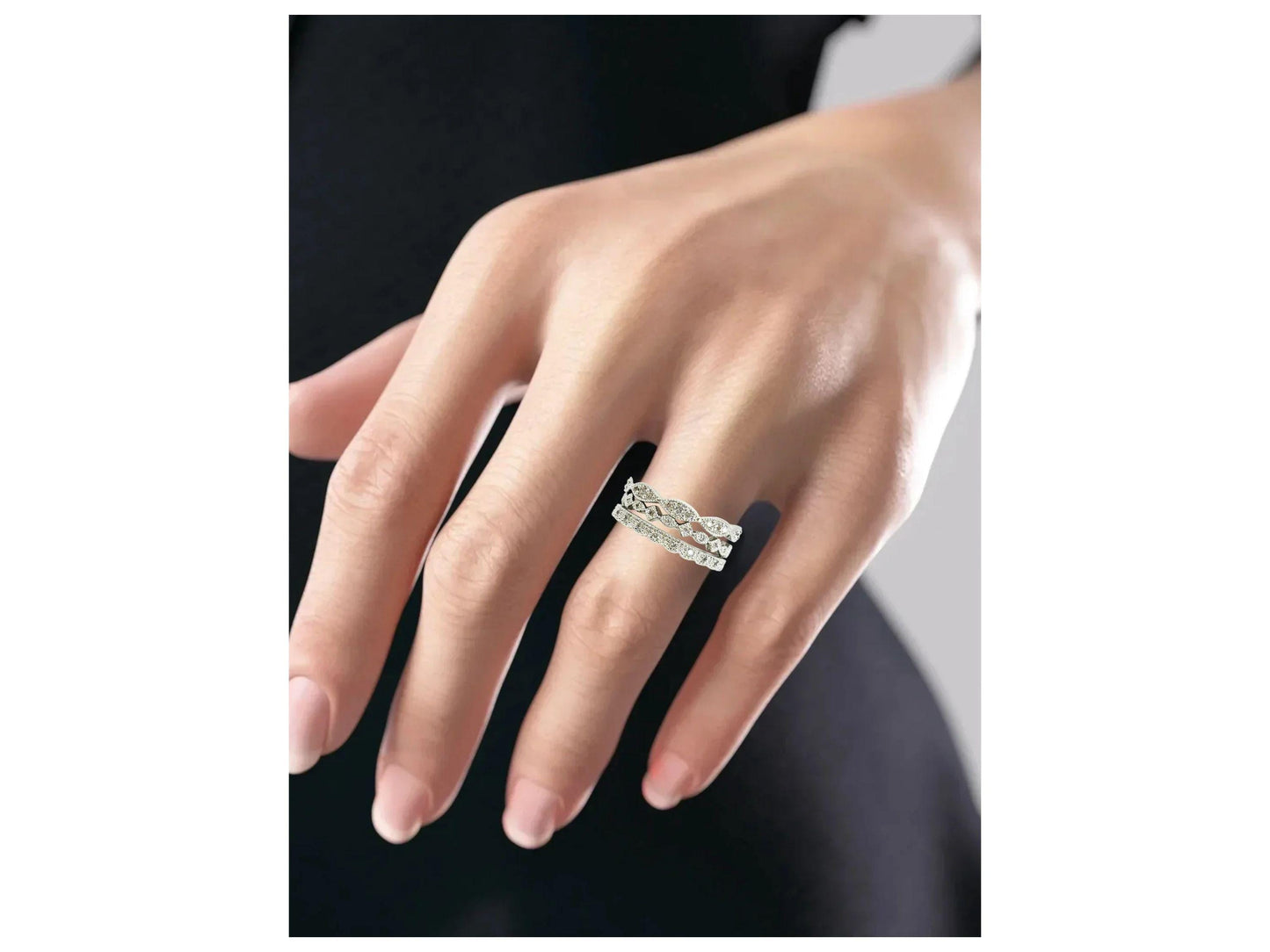 Women's AAA Cubic Zirconia Fine Silver Plate Ring Set in Size 8