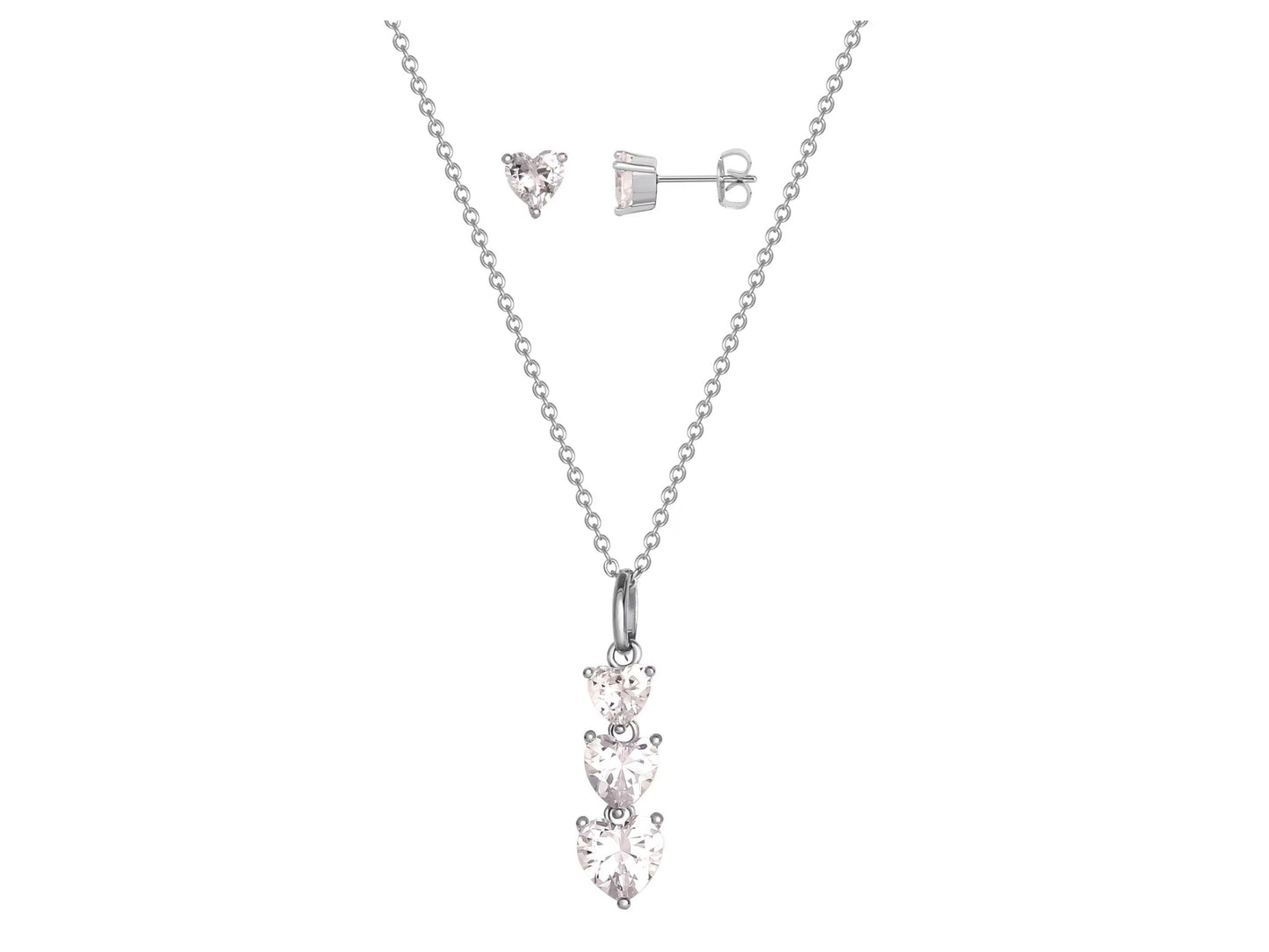Women's Fine Silver Plated Cubic Zirconia Heart shape Necklace Earring Set