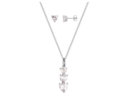 Women's Fine Silver Plated Cubic Zirconia Heart shape Necklace Earring Set