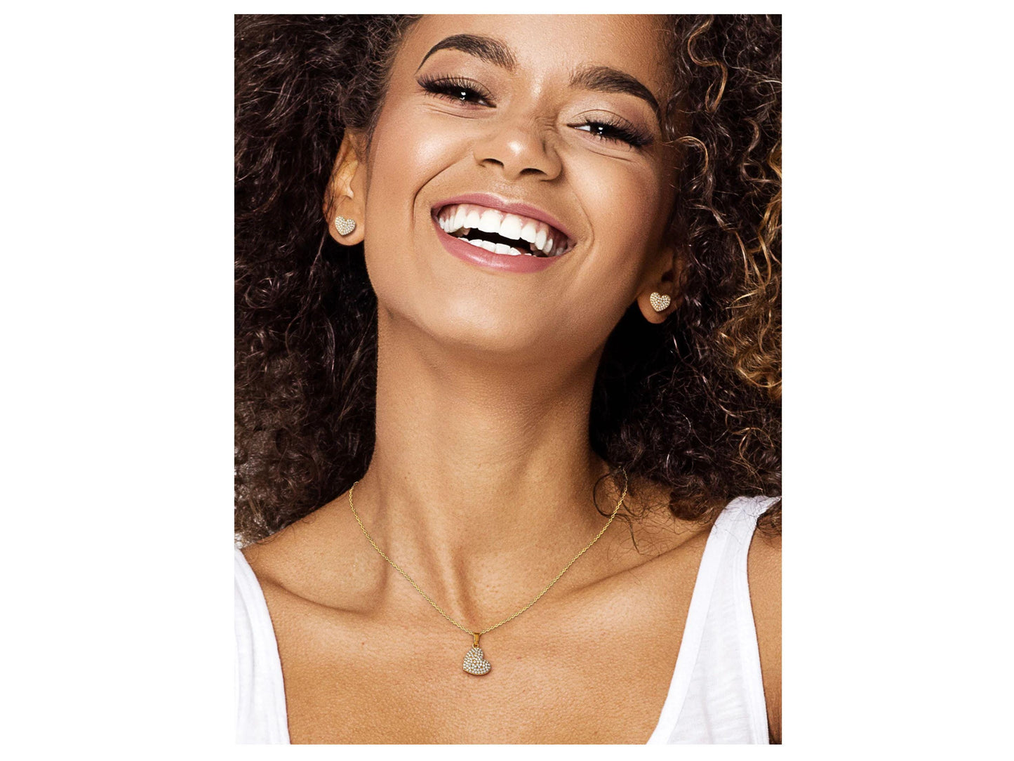 Women's 14kt Gold Flash Plated Cubic Zirconia Heart Earring and Pendant Set, 16" + 2"