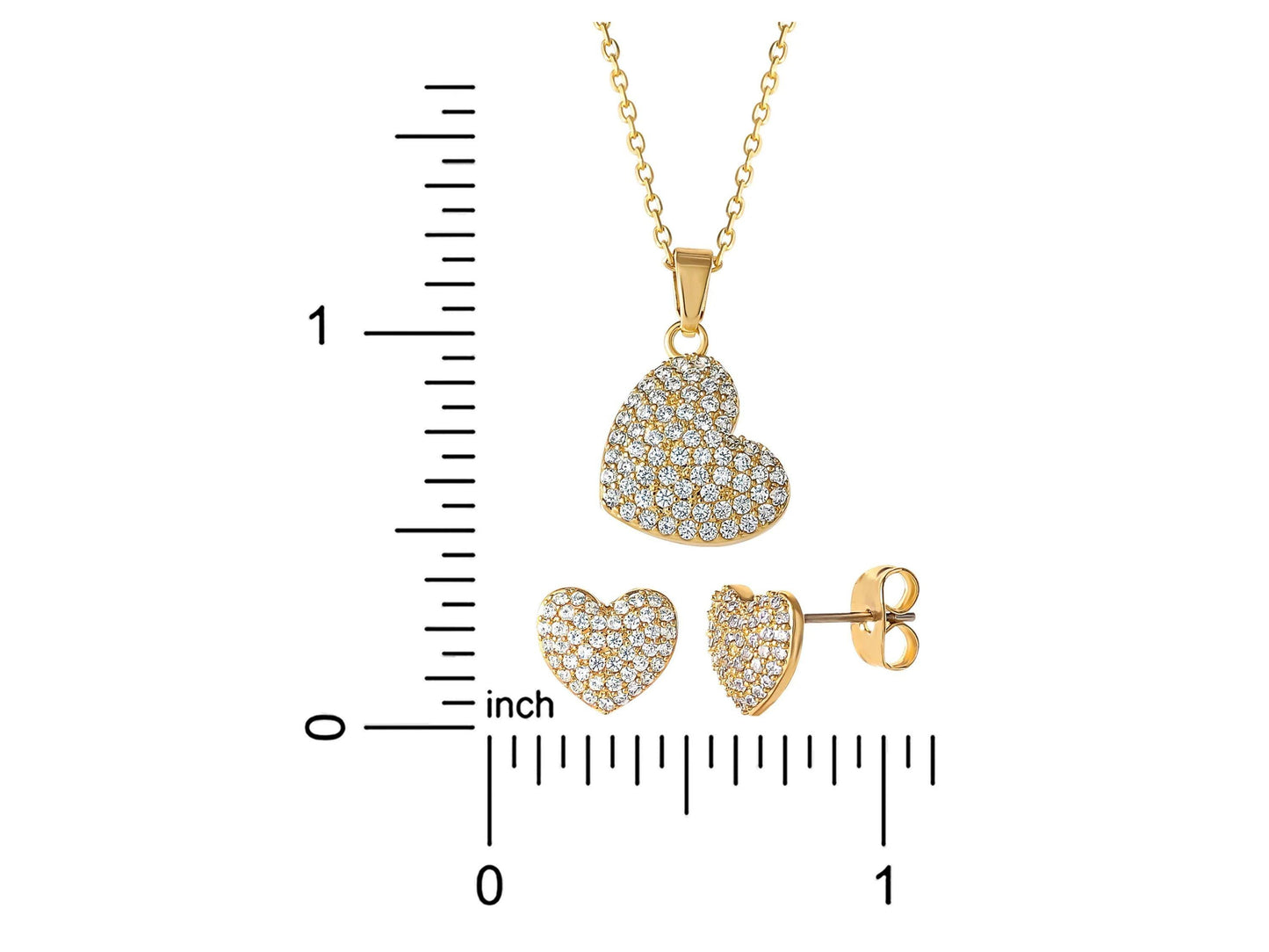 Women's 14kt Gold Flash Plated Cubic Zirconia Heart Earring and Pendant Set, 16" + 2"