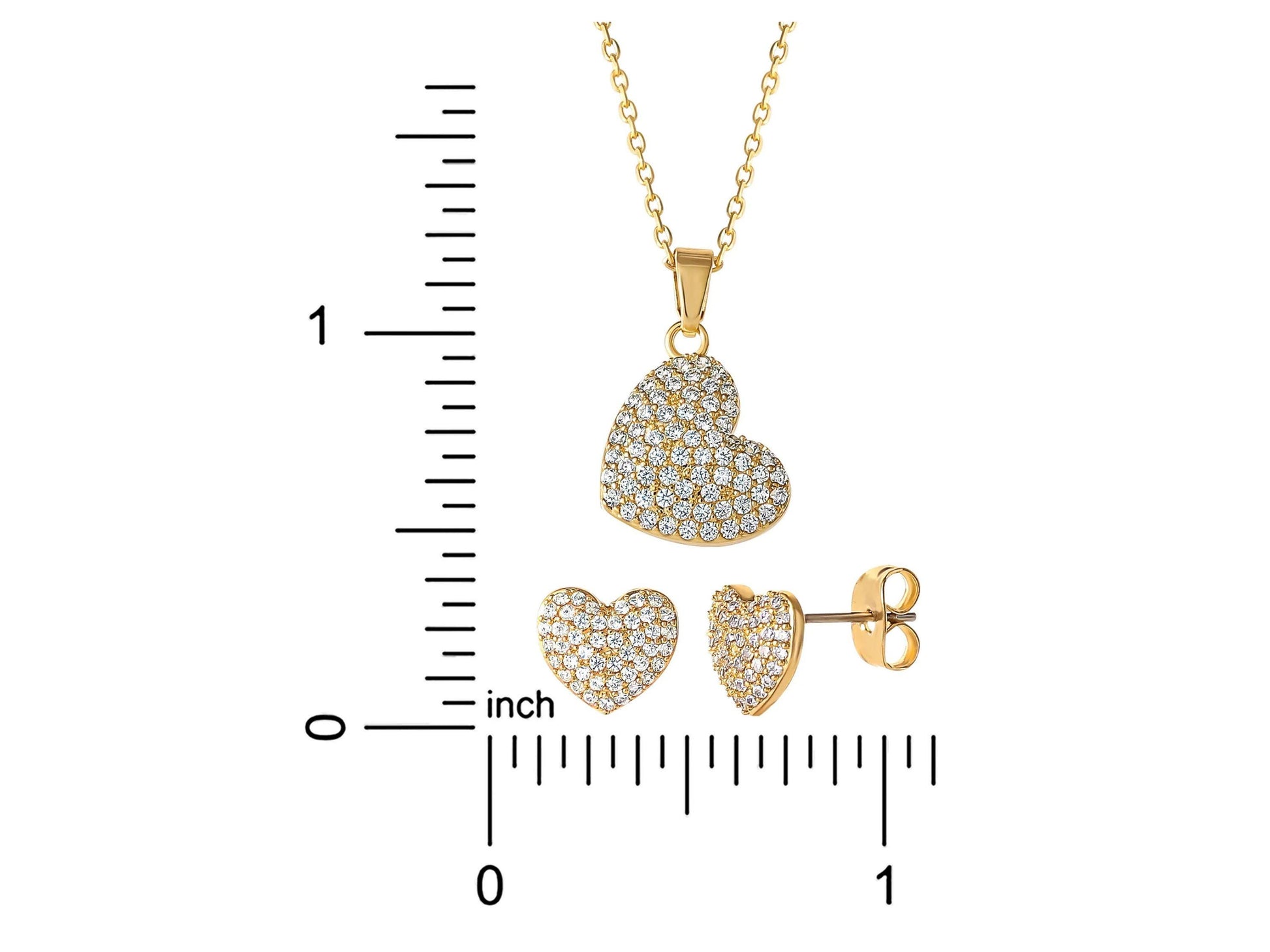 Women's 14kt Gold Flash Plated Cubic Zirconia Heart Earring and Pendant Set, 16" + 2"