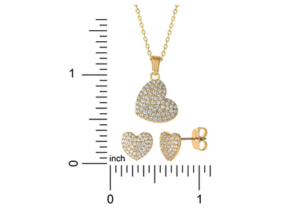 Women's 14kt Gold Flash Plated Cubic Zirconia Heart Earring and Pendant Set, 16" + 2"