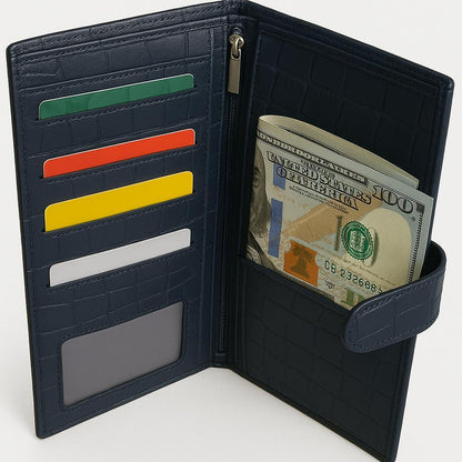 Elegance in Every Stitch: Women's Long Leather Wallets Blue color image 3