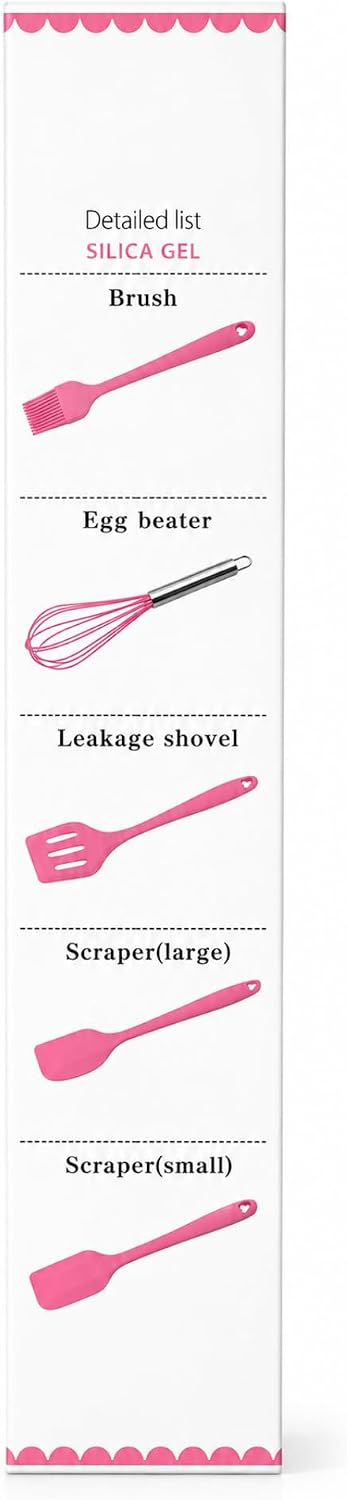 Five included silicone kitchen tools: brush, whisk, turner, large spatula, and small spatula