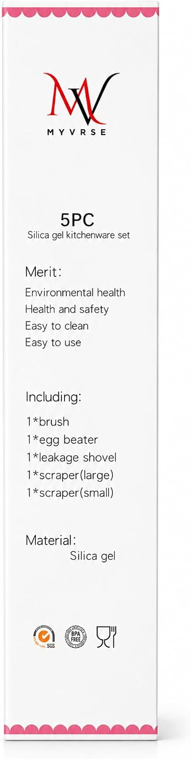 MYVRSE 5-piece silicone kitchenware set package features and contents