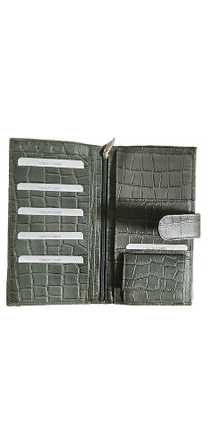 Croc-embossed leather travel clutch detail