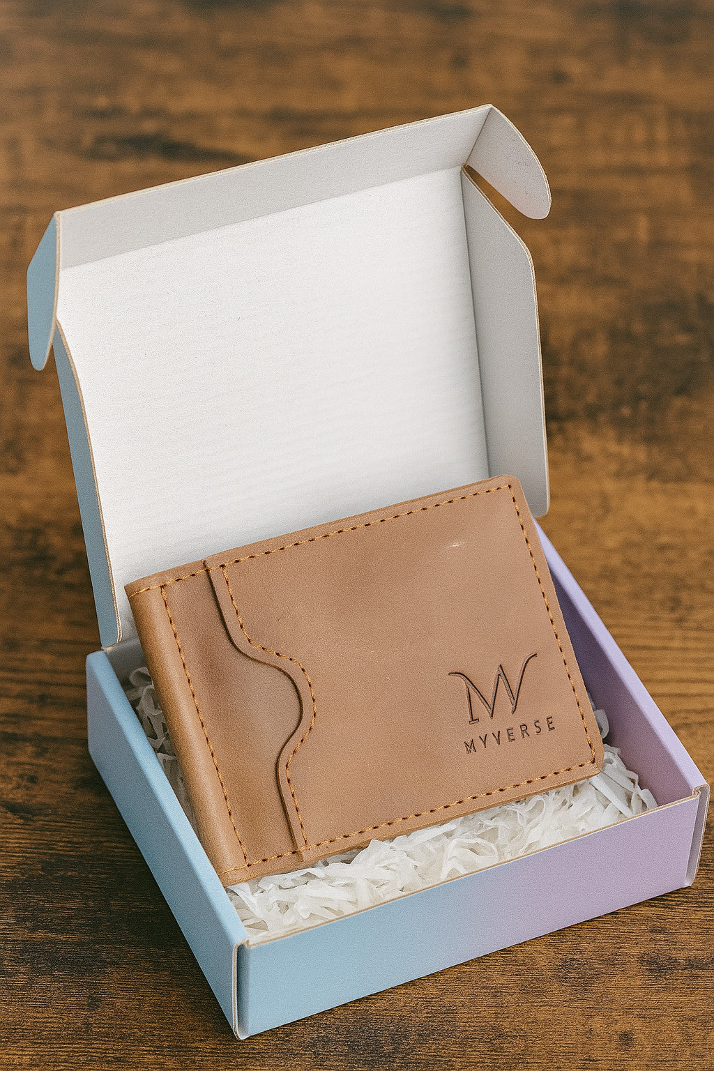 MVVERSE slim leather wallet with money clip in gift box