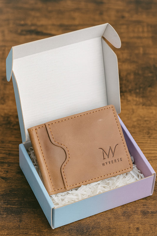 MVVERSE slim leather wallet with money clip in gift box