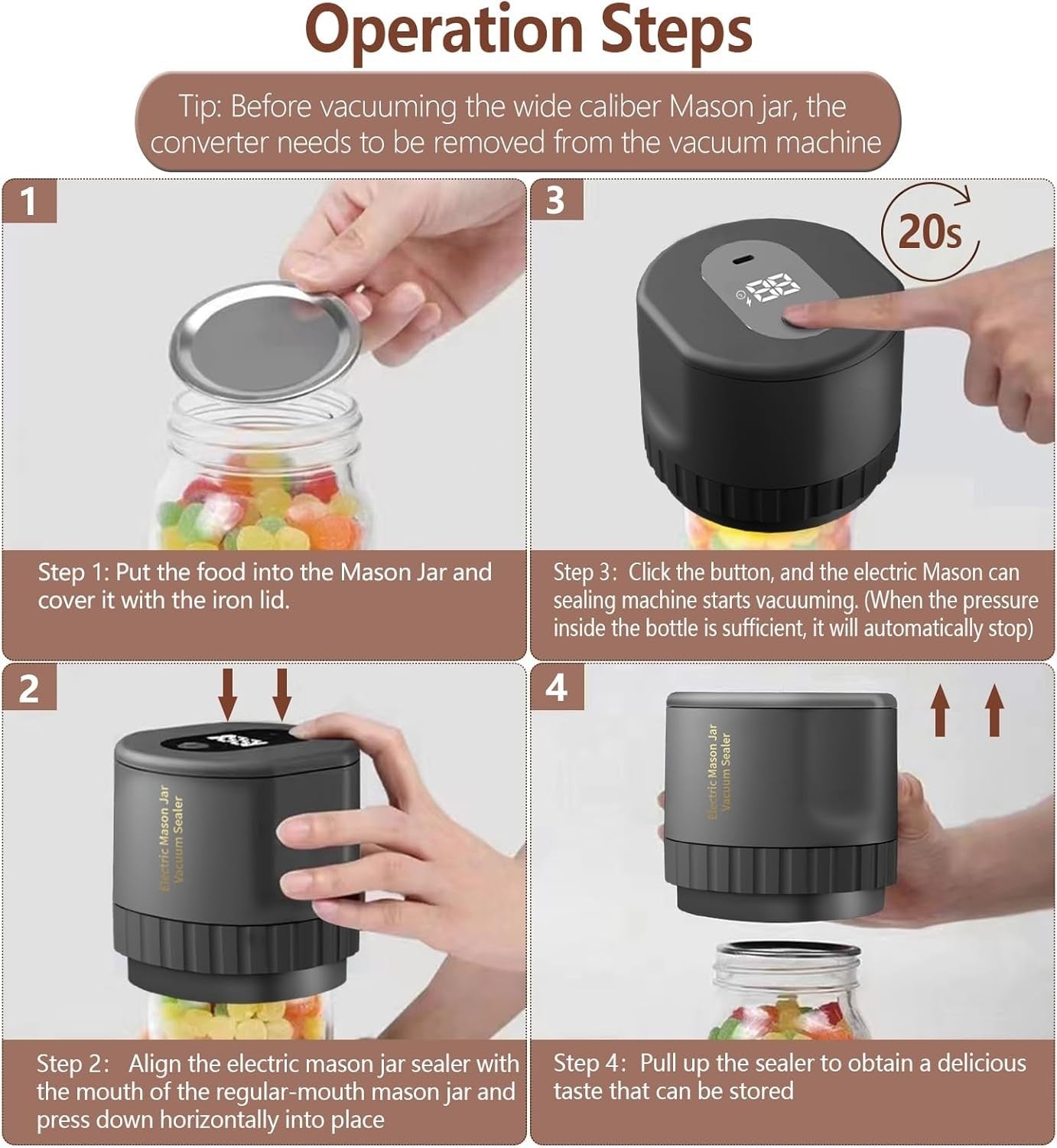 Mason jar vacuum sealer in use on jar