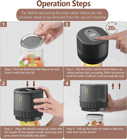 Mason jar vacuum sealer in use on jar