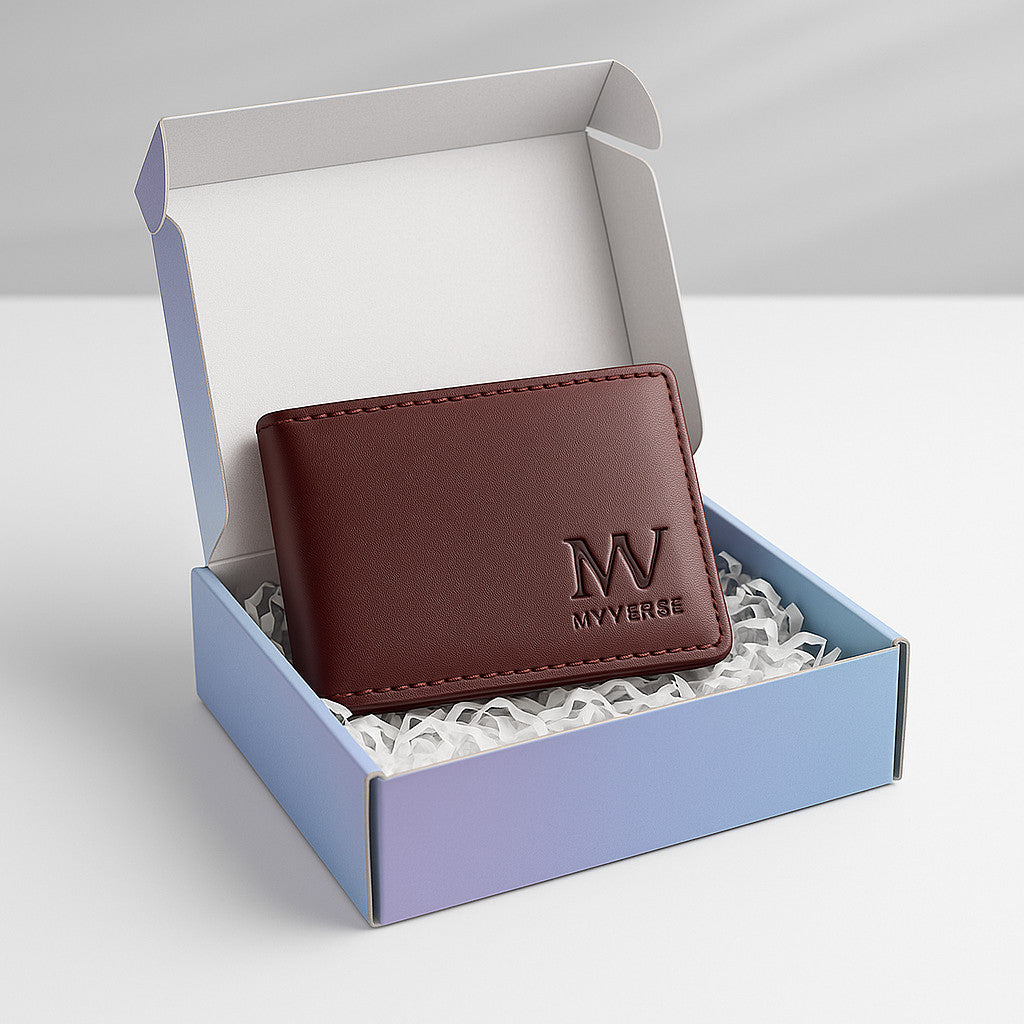 MYVERSE slim leather wallet in gift box