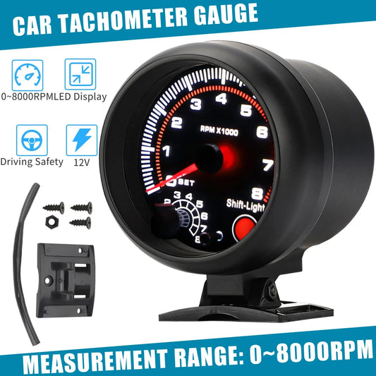 Universal Car Tachometer Gauge with LED Shift Light 0-8000 RPM