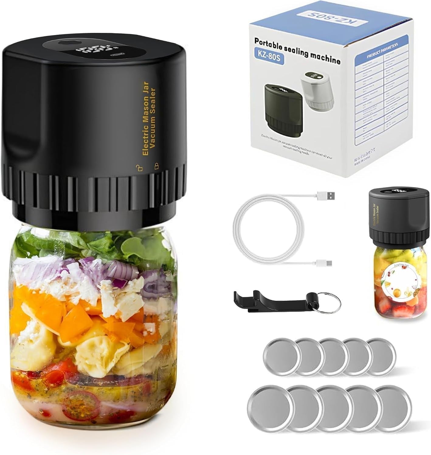 3-in-1 electric mason jar vacuum sealer kit, black