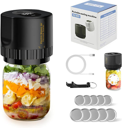 3-in-1 electric mason jar vacuum sealer kit, black