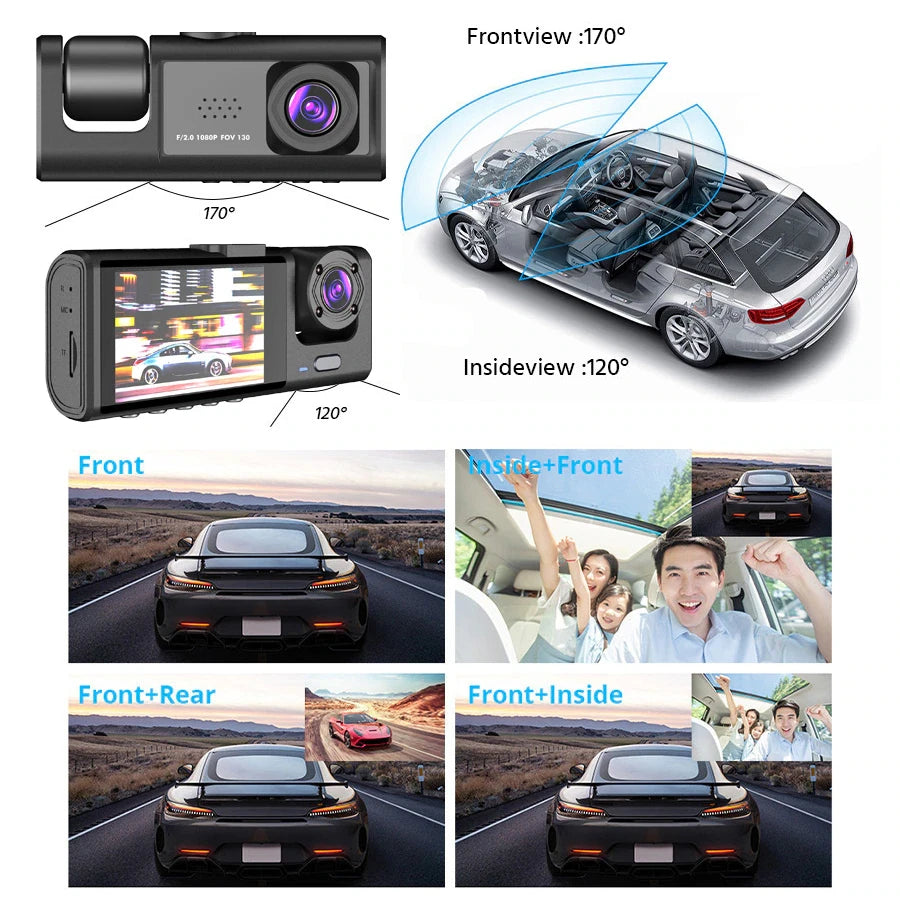 Front cabin and rear camera coverage examples for the dash cam